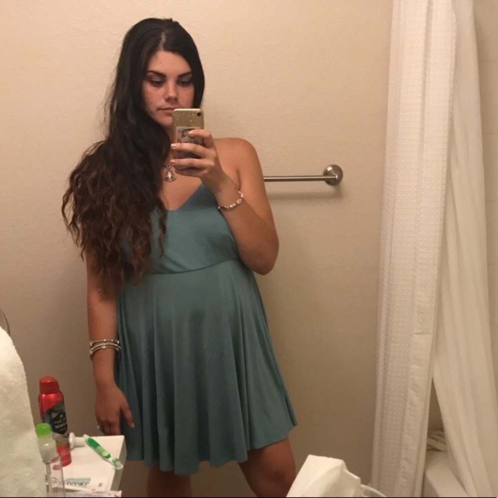 mint blue strappy mini dress